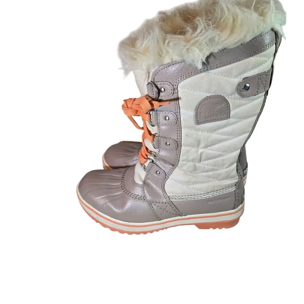 Sorel Tofino II Waterproof‎ Faux Fur Winter Snowboots in Cream Tan Youth Size 4